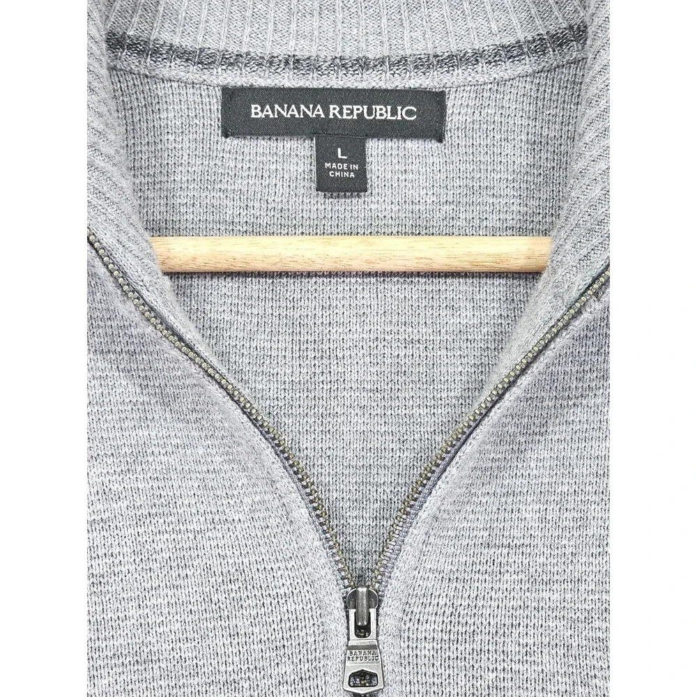 Banana Republic Men Large Grey Quarter Half Zip Thick Warm Cozy Sweater W Pocket